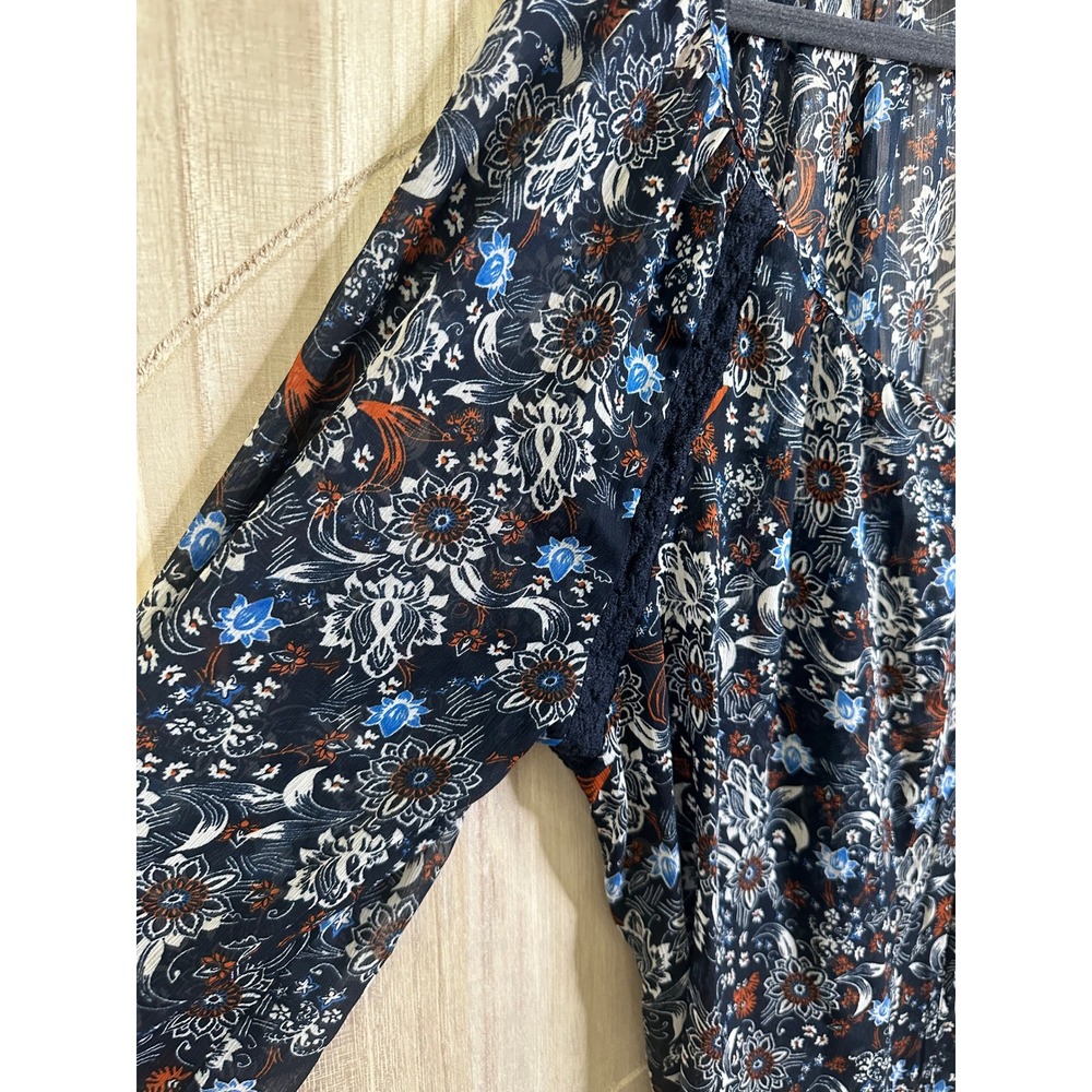 DB Established 1962 XL Floral Print Sheer Long Sleeve‎ Blouse Bohemian - Picture 3 of 9